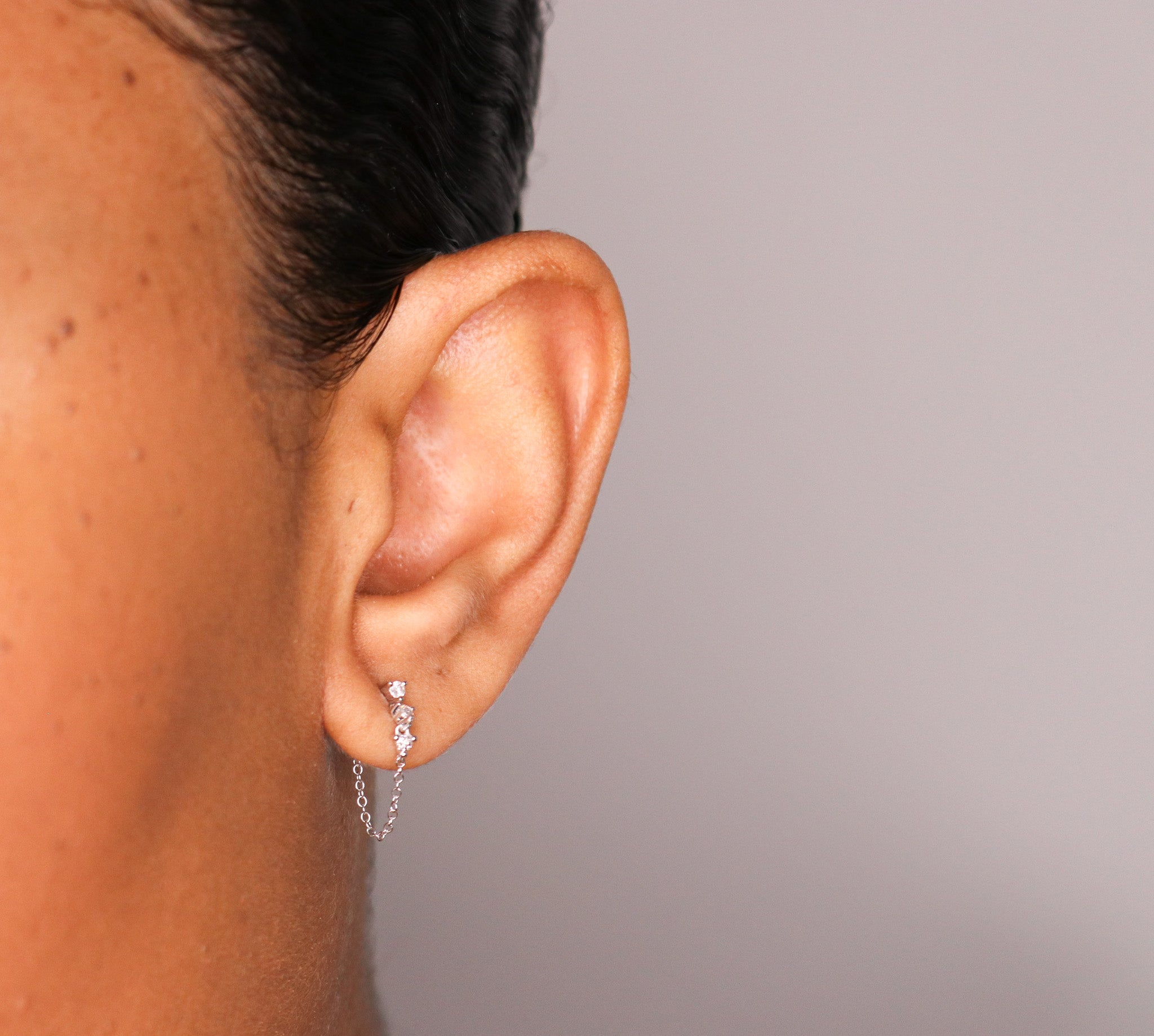 14K 3 Diamond Chain Stud Earrings - Nolita