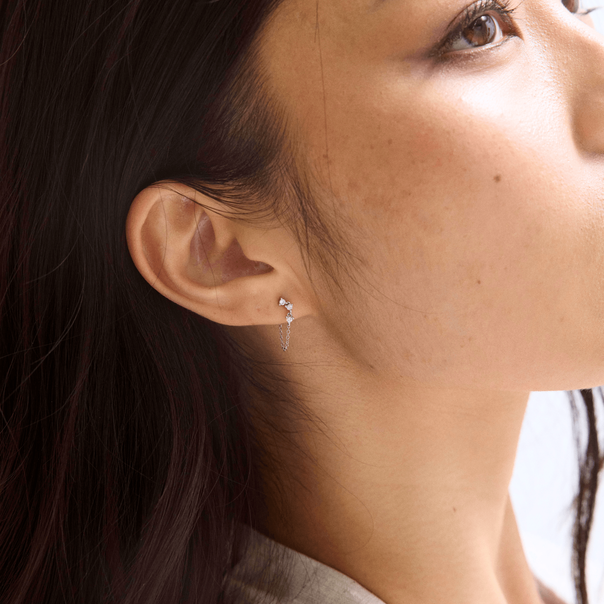 14K 3 Diamond Chain Stud Earrings - Nolita