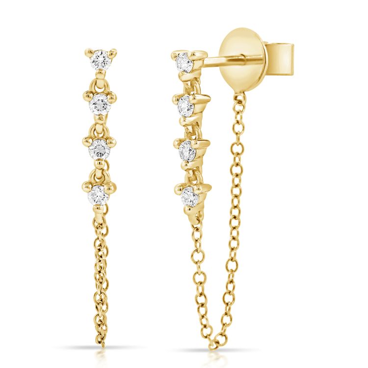 14K 4 Diamond Chain Stud Earring - Single - Nolita