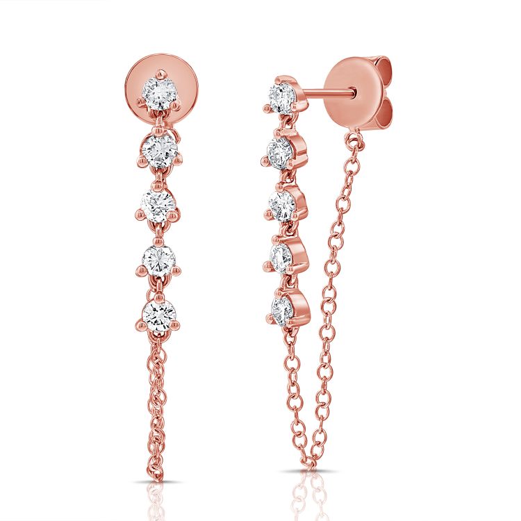 14K 5 Diamond Chain Stud Earrings - Nolita