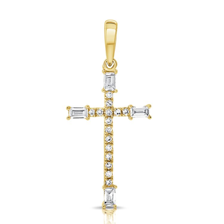 14K Baguette Cross Pendant - Nolita