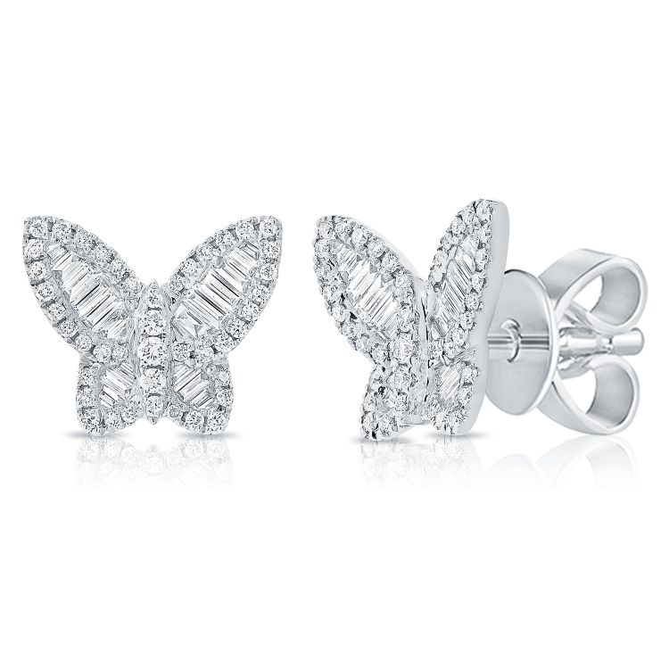 14K Baguette Diamond Butterfly Stud Earrings - Nolita