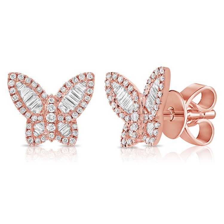 14K Baguette Diamond Butterfly Stud Earrings - Nolita