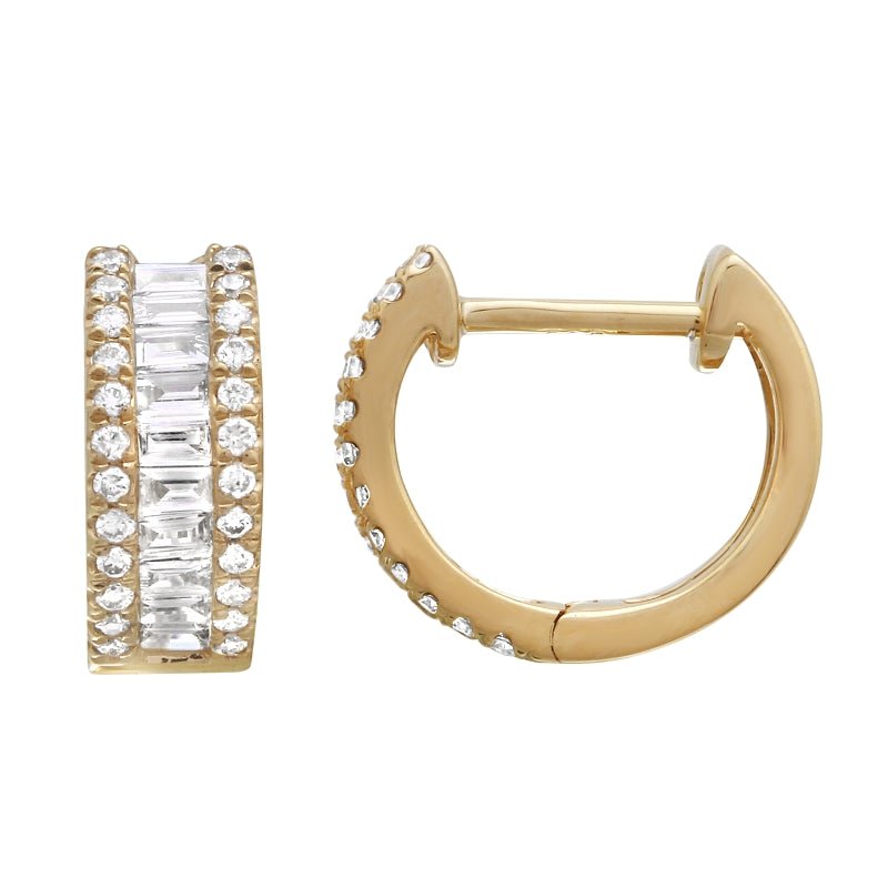 14k Baguette Diamond Huggie Earrings - Nolita