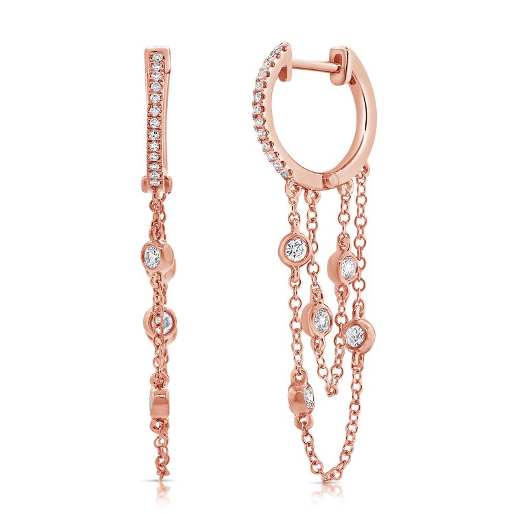 14K Chain Bezel Set Huggie Earrings - Nolita