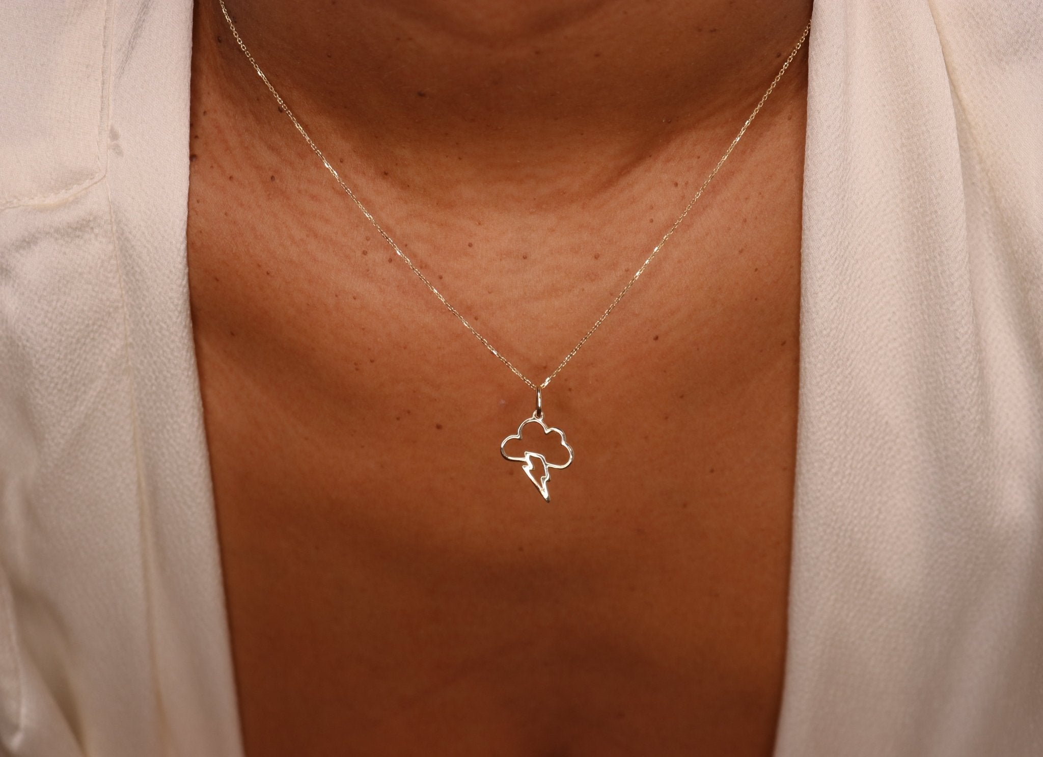 14K Cloud Lighting Bolt Charm - Nolita