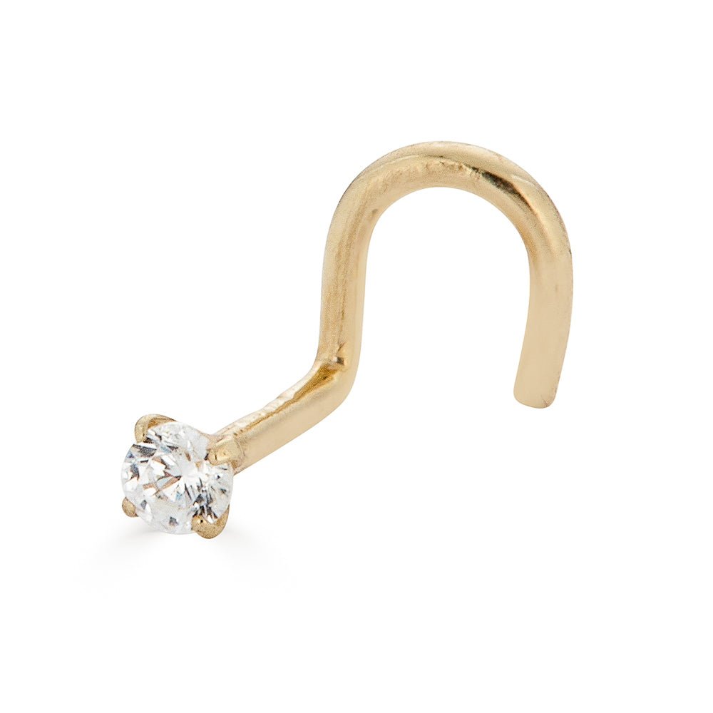 14K Solid Gold CZ Nose Stud