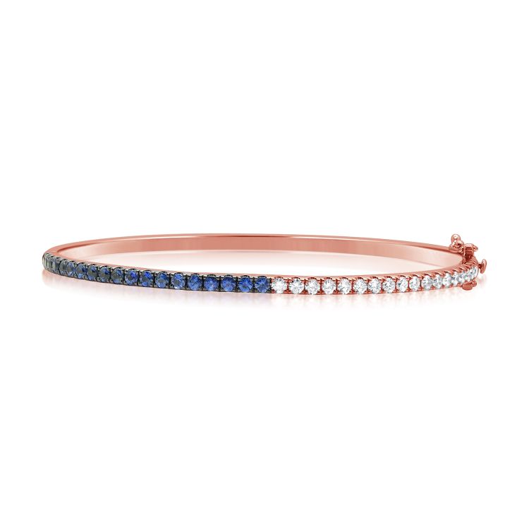 14K Diamond and Blue Sapphire Bangle - Nolita
