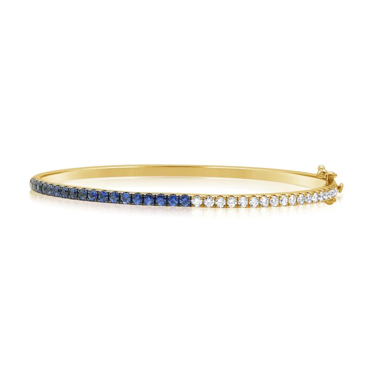 14K Diamond and Blue Sapphire Bangle - Nolita