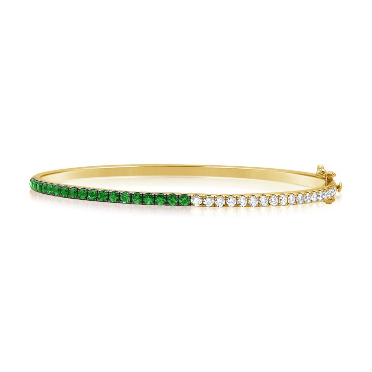 14K Diamond and Emerald Bangle - Nolita