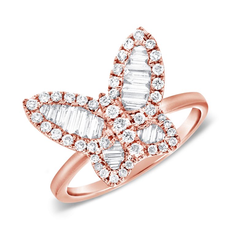 14k Diamond Baguette Butterfly Ring - Nolita