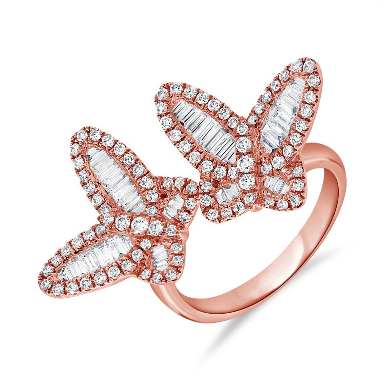 14K Diamond Baguette Double Butterfly Ring - Nolita