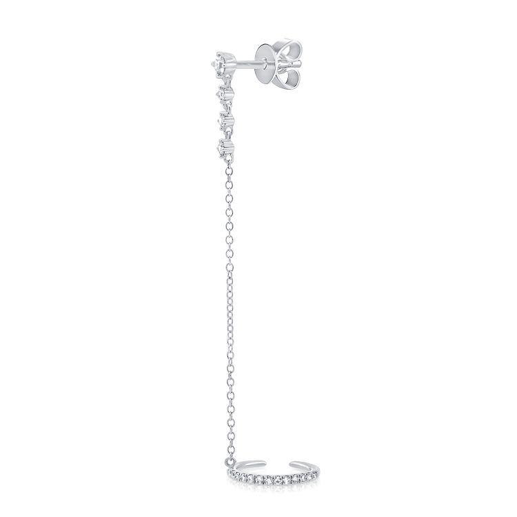 14K Diamond Ear Cuff With Chain Stud - Nolita