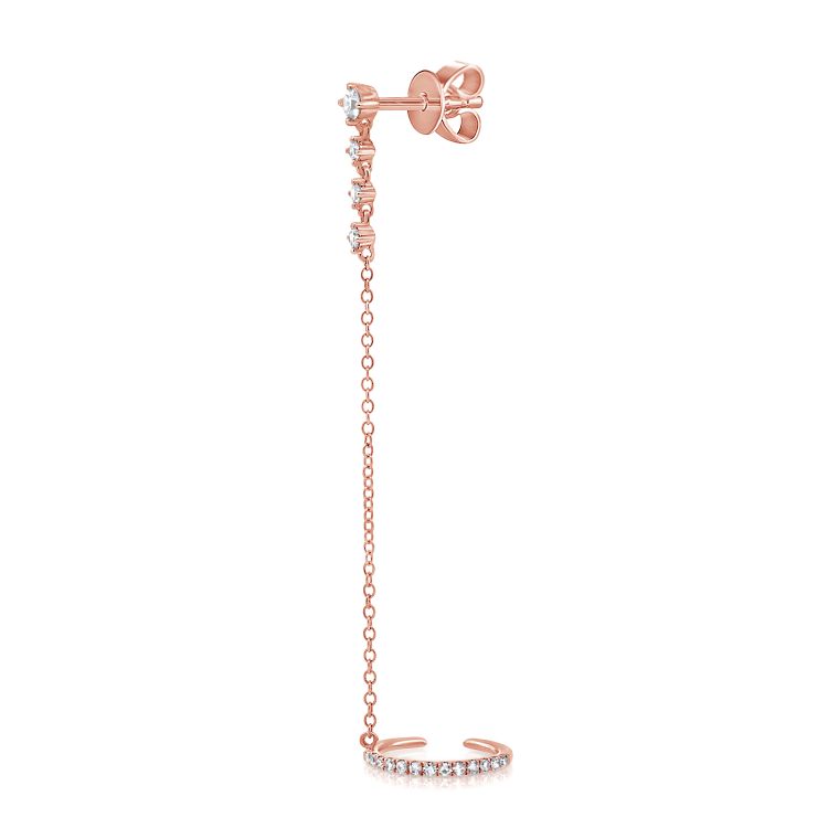 14K Diamond Ear Cuff With Chain Stud - Nolita