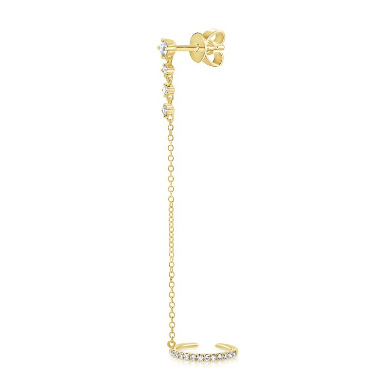 14K Diamond Ear Cuff With Chain Stud - Nolita