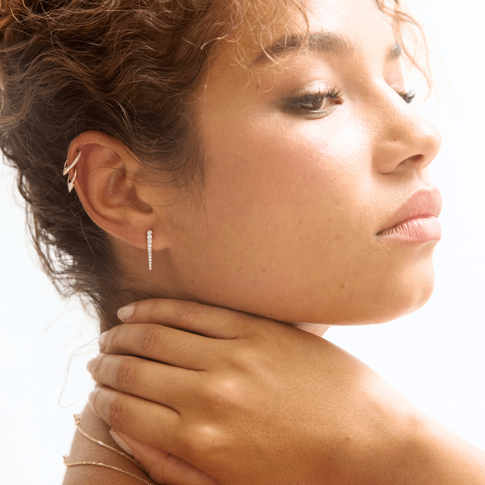 14K Diamond Long Spike Huggie Earrings - Nolita