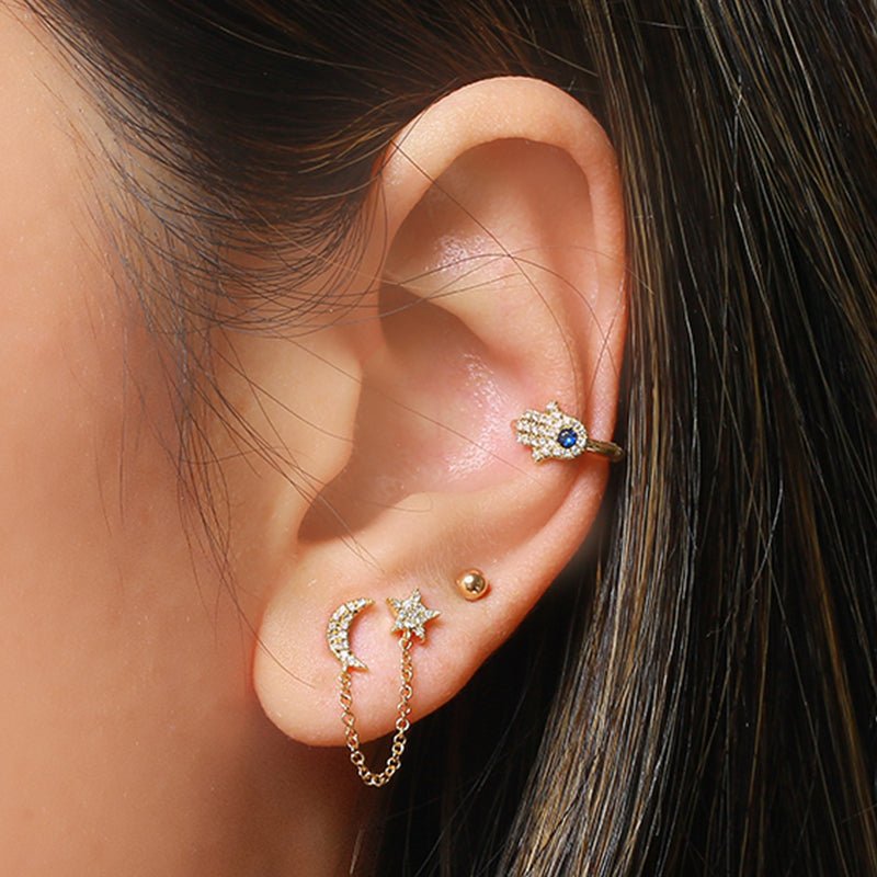 14K Diamond Star & Moon Earrings - Nolita