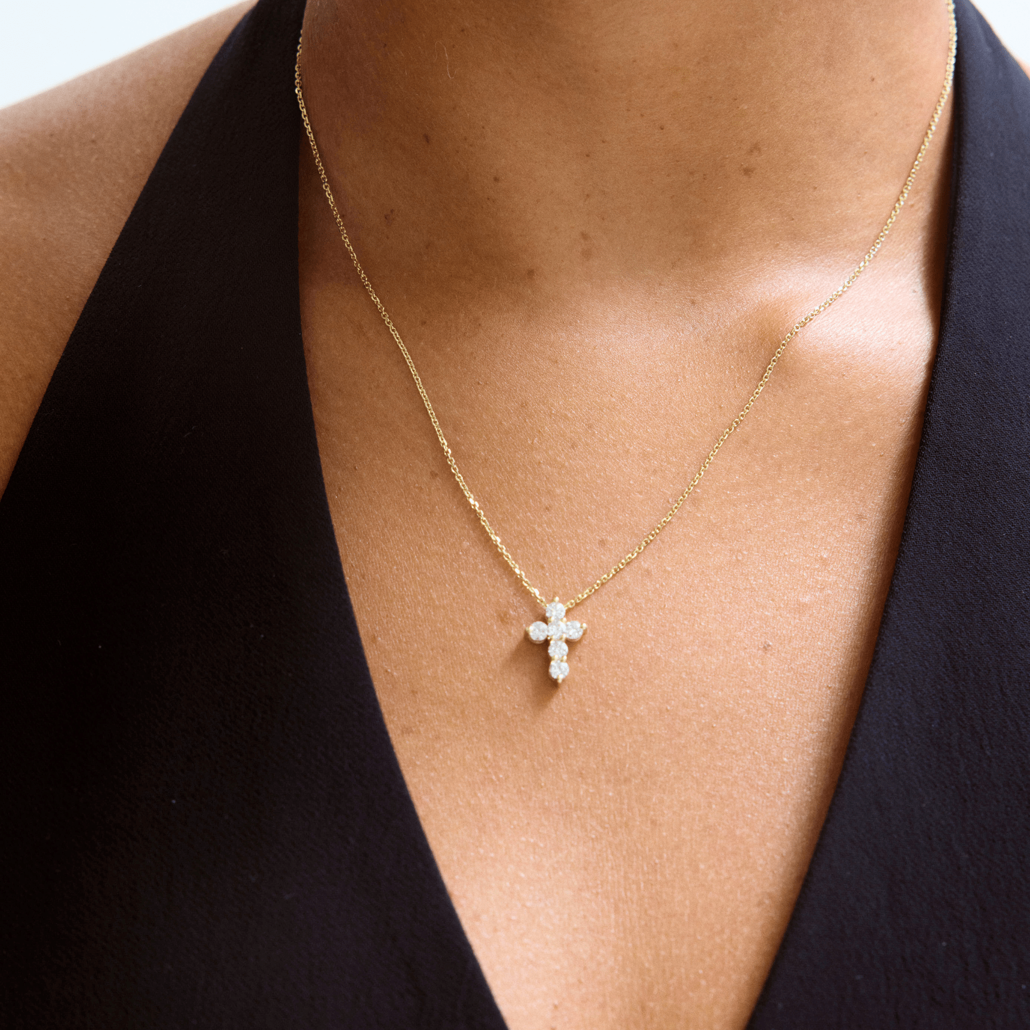 14K Lab Diamond Cross Necklace - Nolita