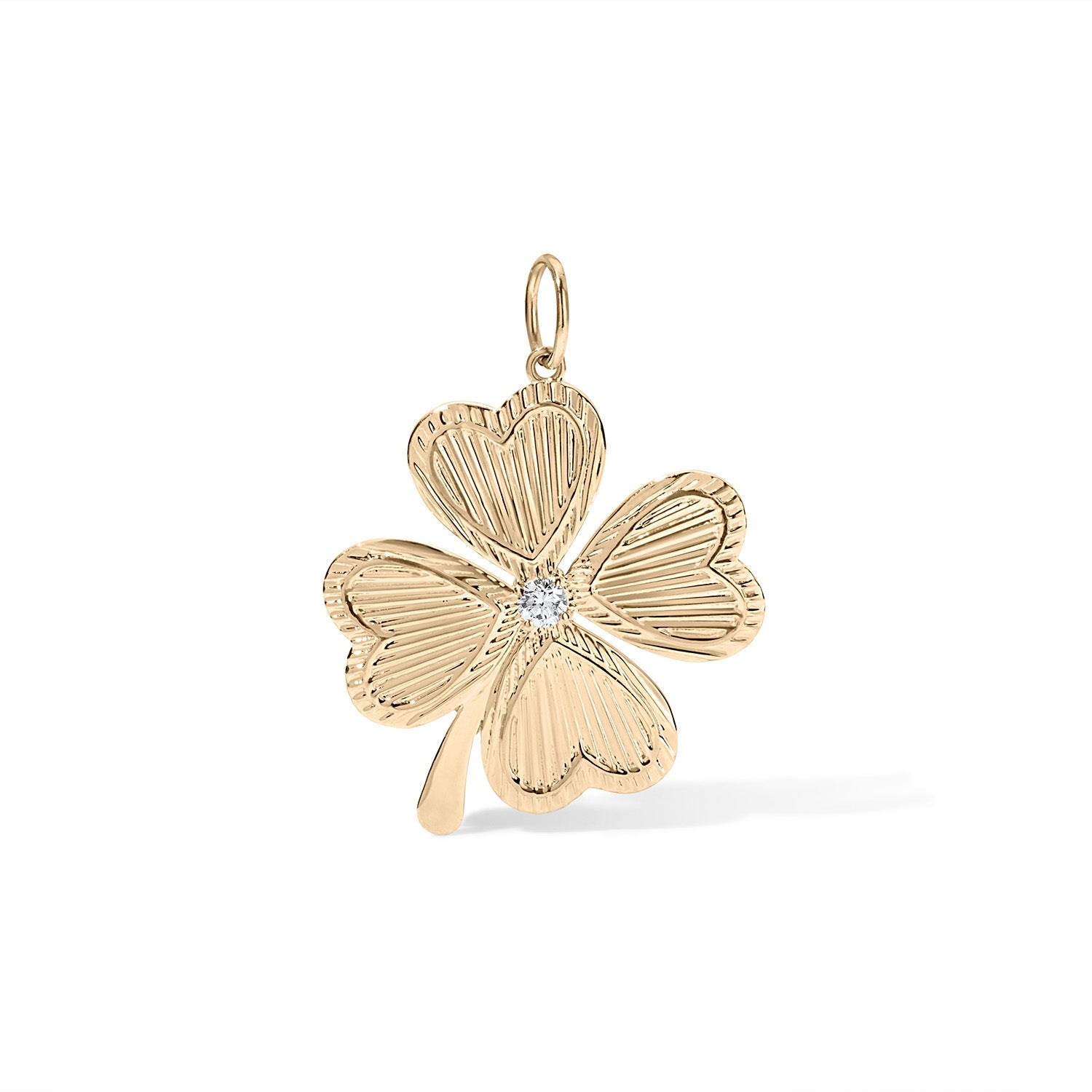 14K Large Fluted Diamond 4 Leaf Clover Charm - Nolita