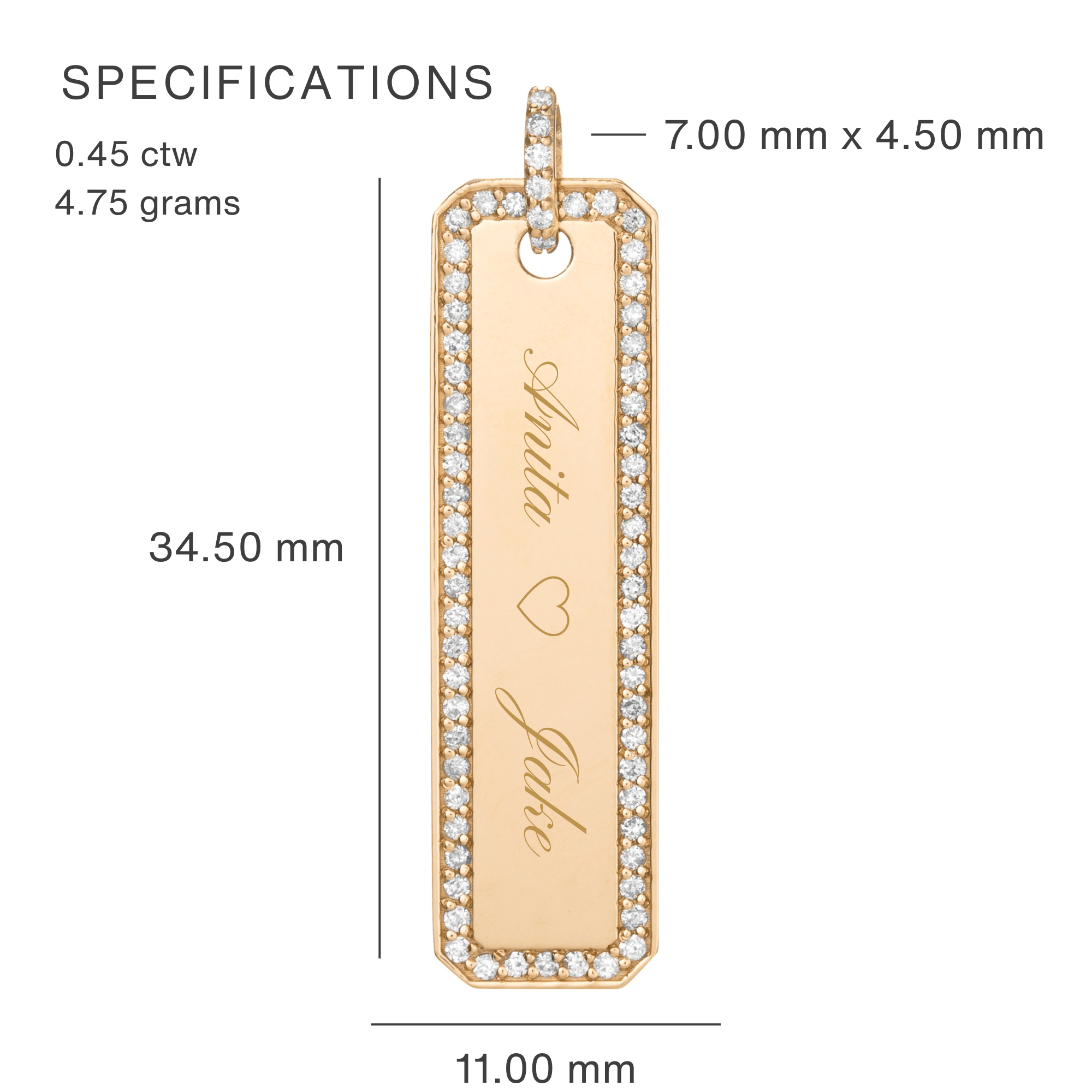 14K Long Lab Diamond Outlined Dog Tag - Nolita