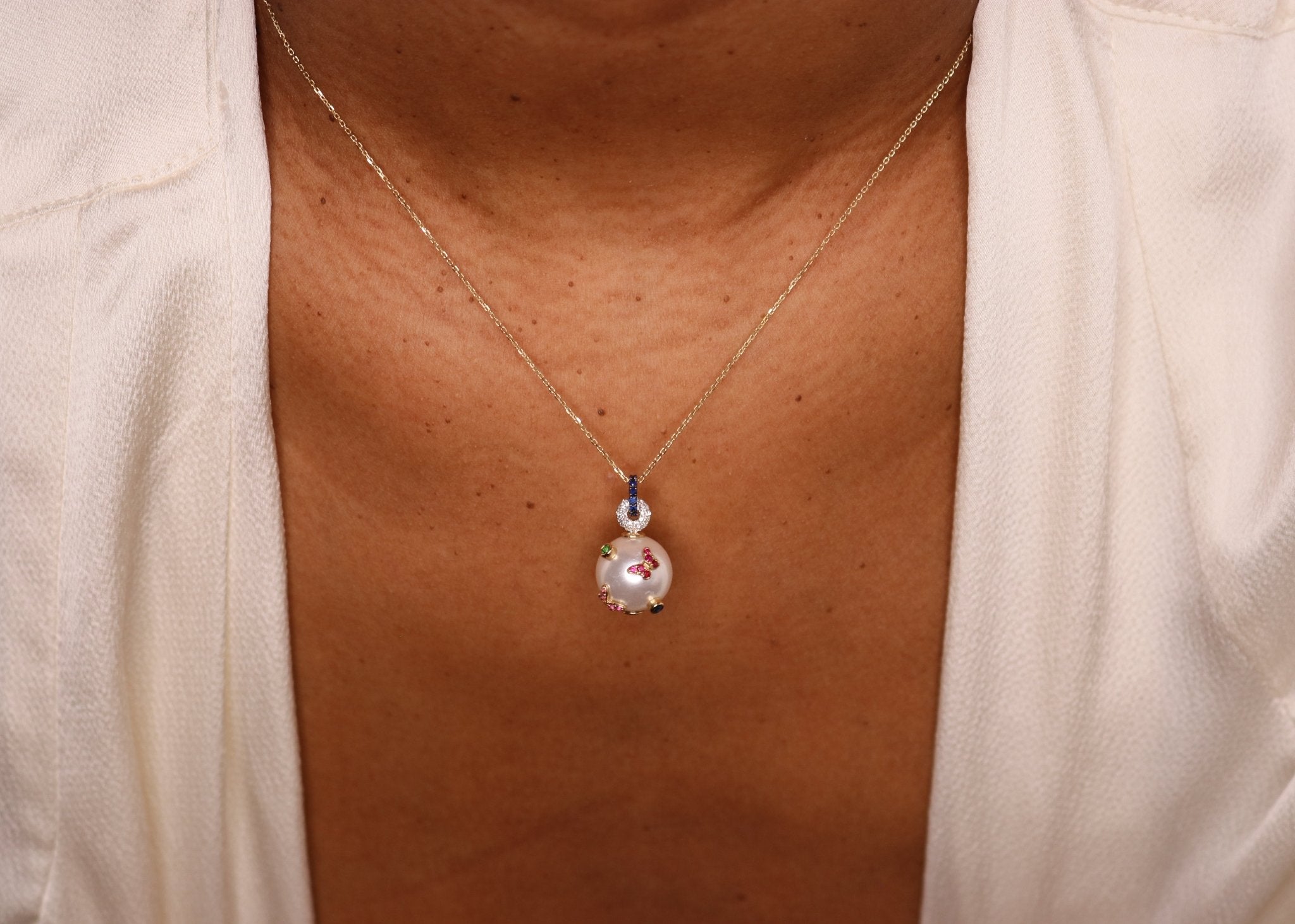 14K Pearl Butterfly Diamond Charm - Nolita
