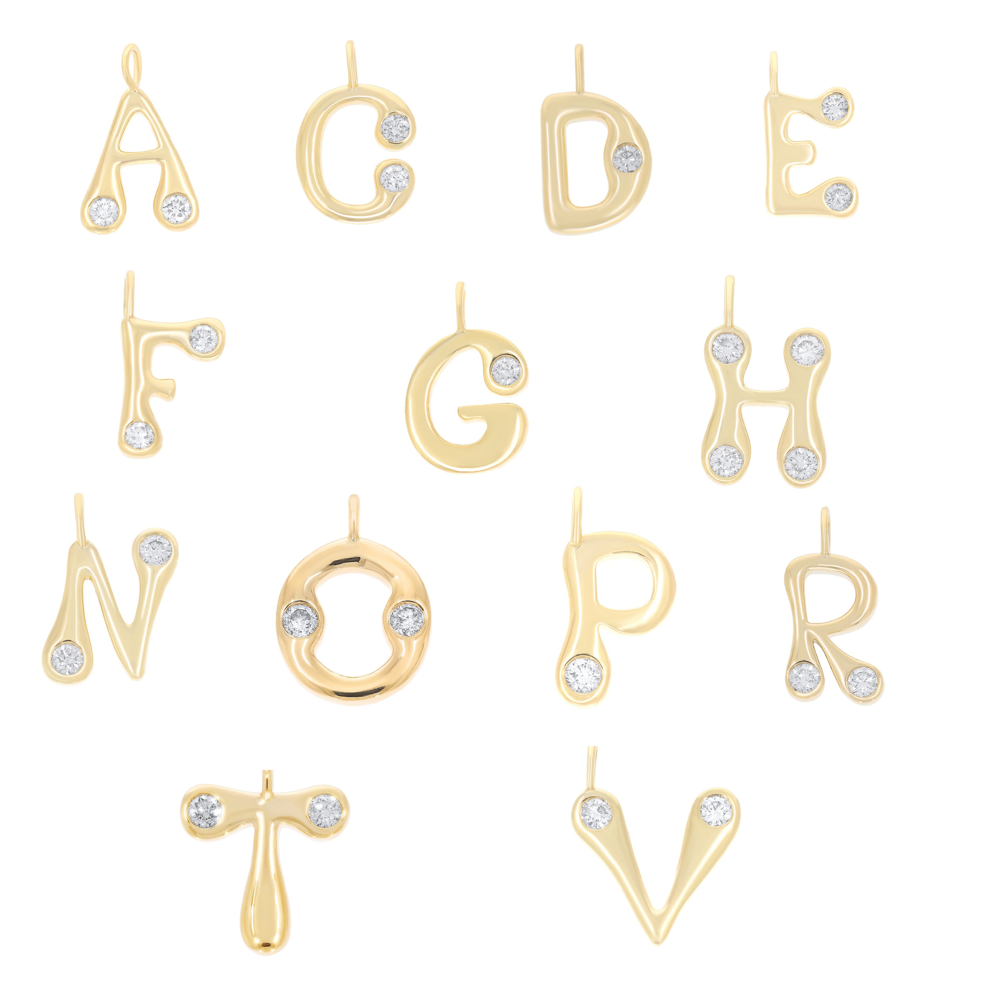 14K Retro Diamond Initial Charm - Nolita