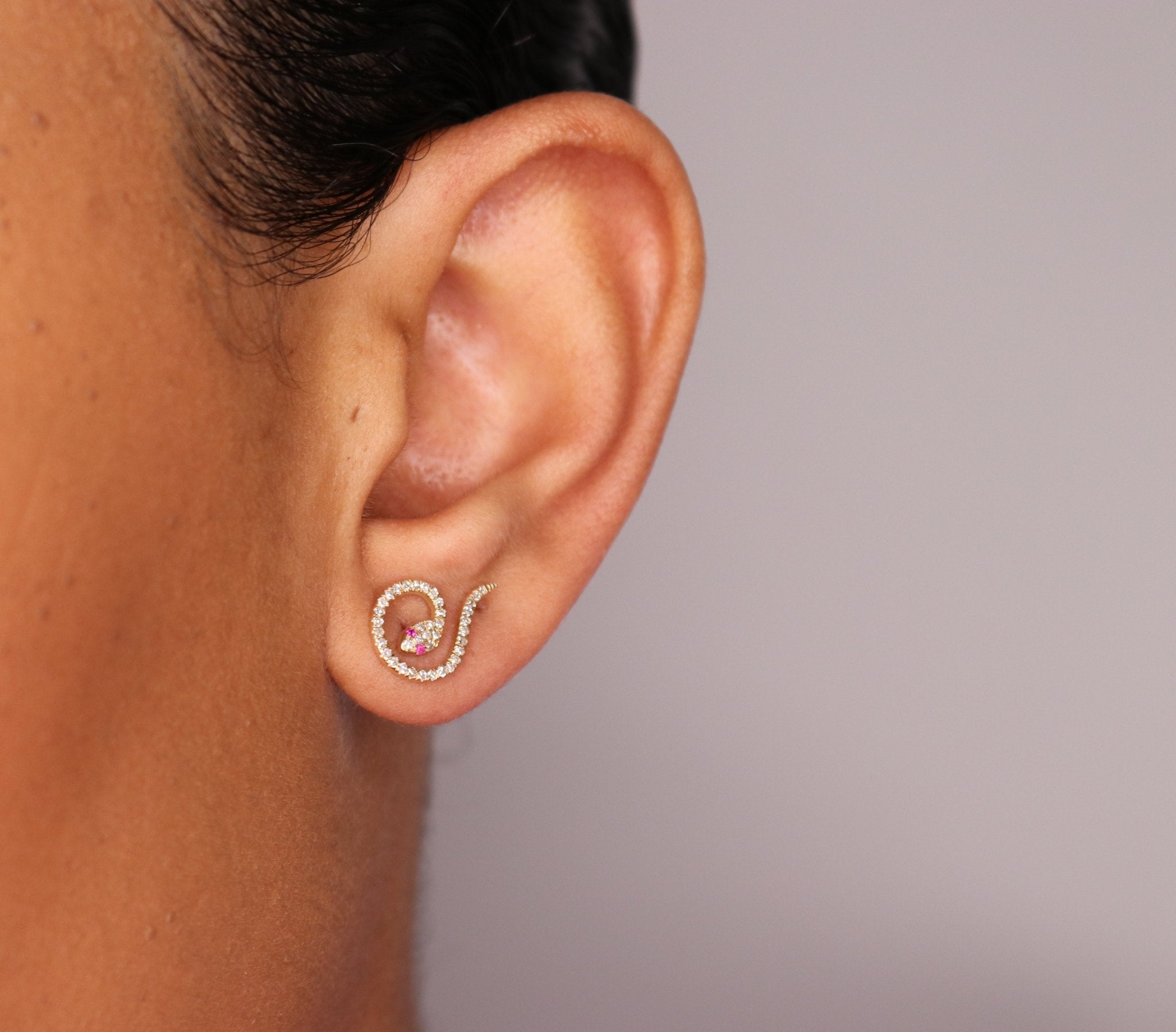 14K Ruby Snake Stud Earrings - Nolita