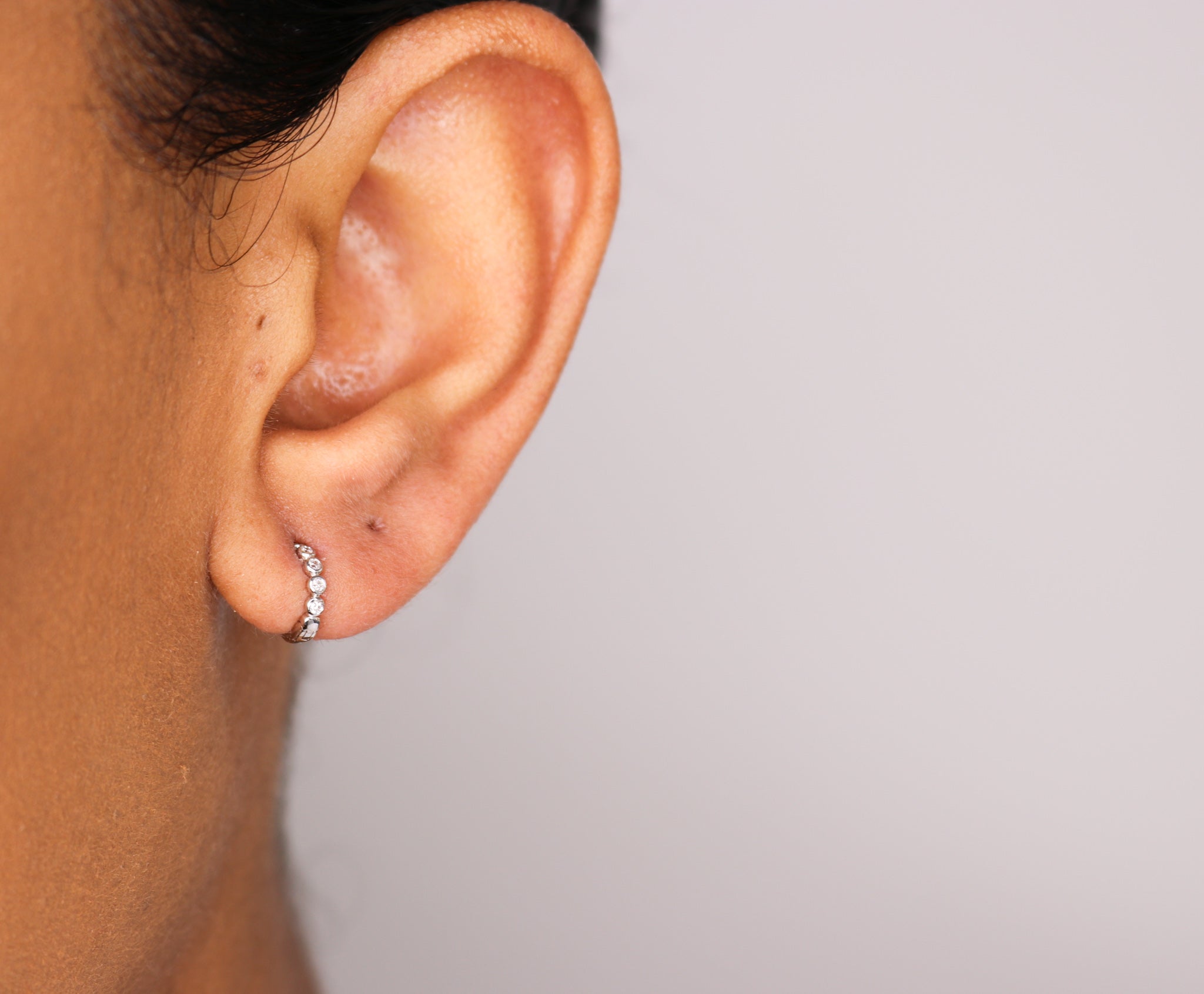 14K Small Bezel Diamond Hoop - Nolita
