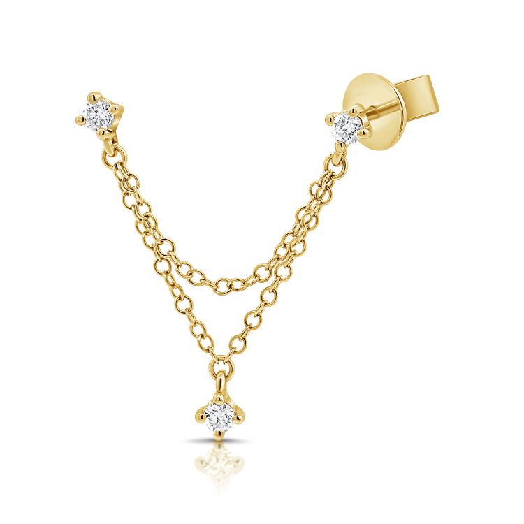 14K Triple Diamond Chain Stud Earrings - Nolita