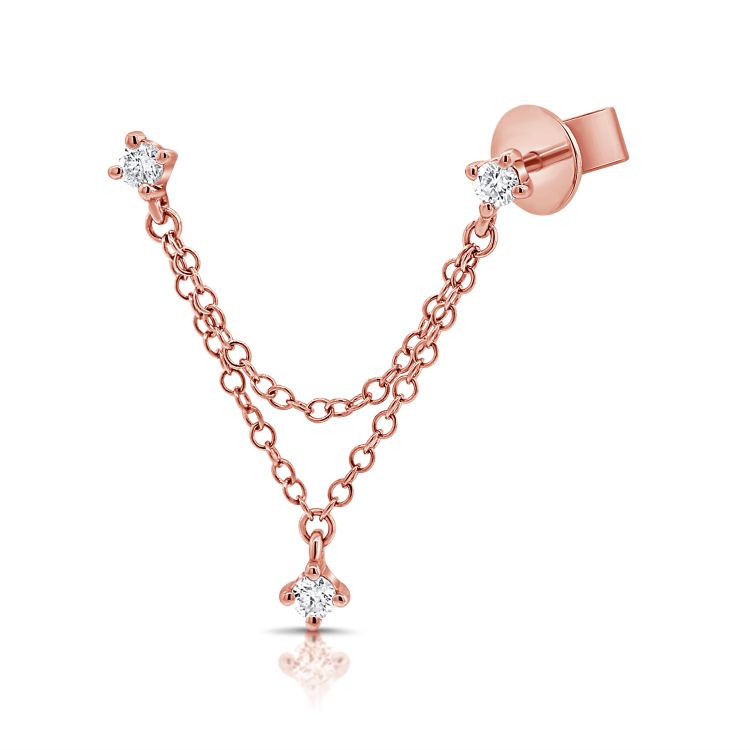 14K Triple Diamond Chain Stud Earrings - Nolita