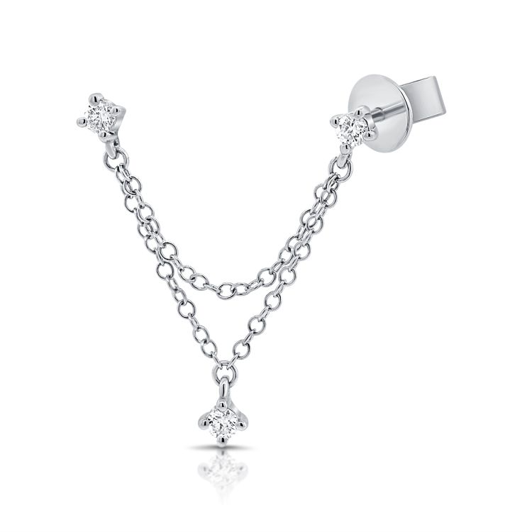 14K Triple Diamond Chain Stud Earrings - Nolita