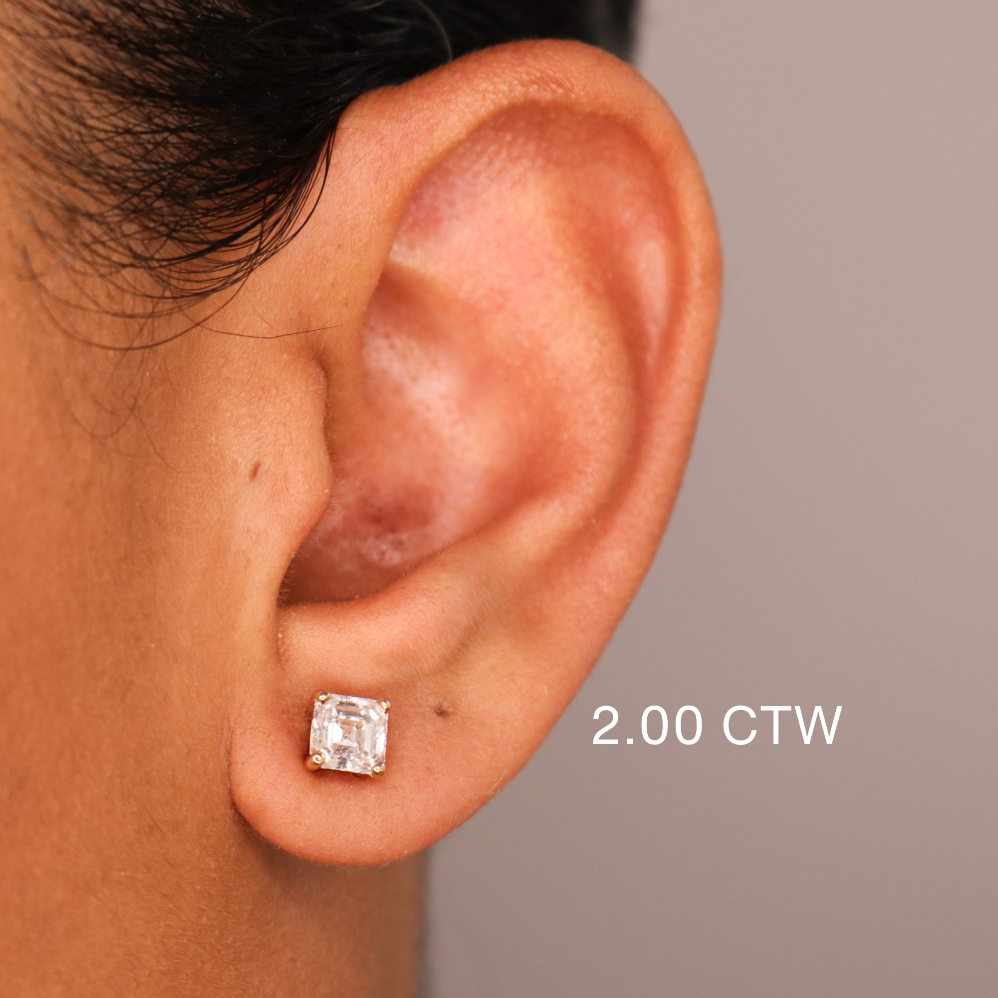 14K Asscher Cut Lab Grown Diamond Stud Earrings