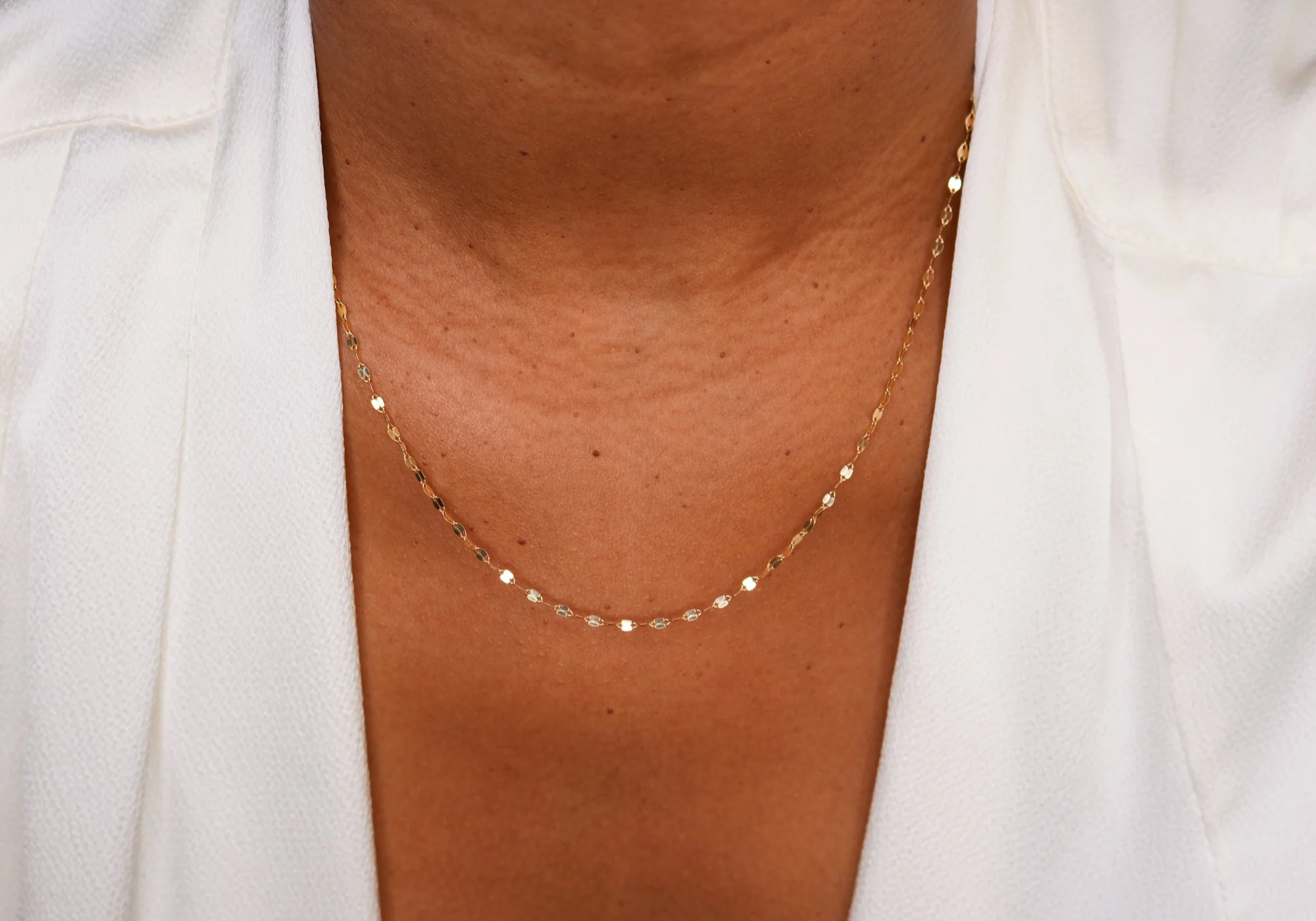 14K Gold Mirror Chain Link Necklace