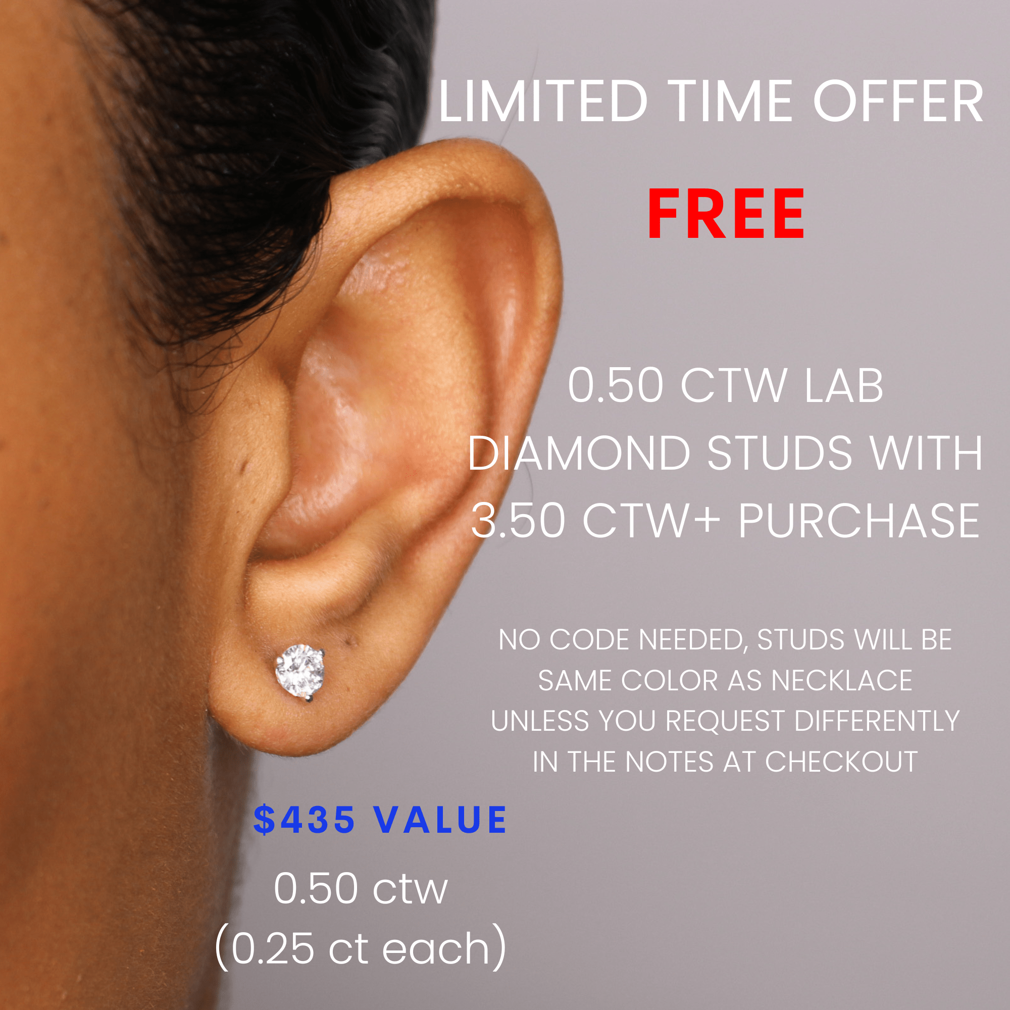 FREE 14K Diamond Lab Studs 0.50 ctw - (Same gold color as selected item) - Nolita