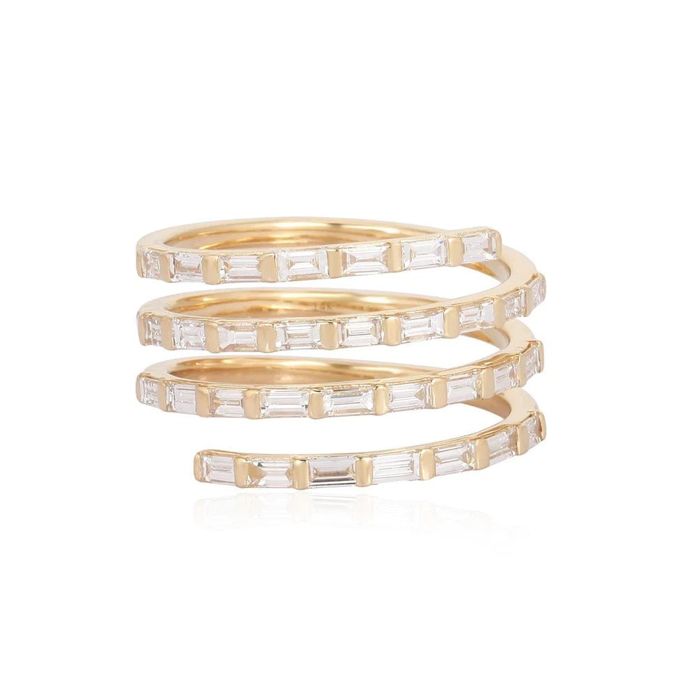 14K All Diamond Baguette Spiral Ring - Nolita