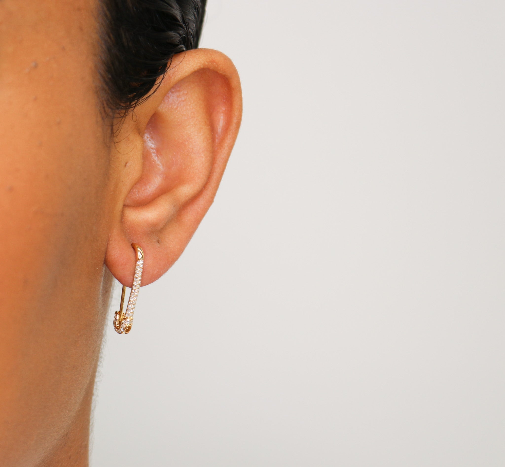 14K All Diamond Safety Pin Earring - Nolita