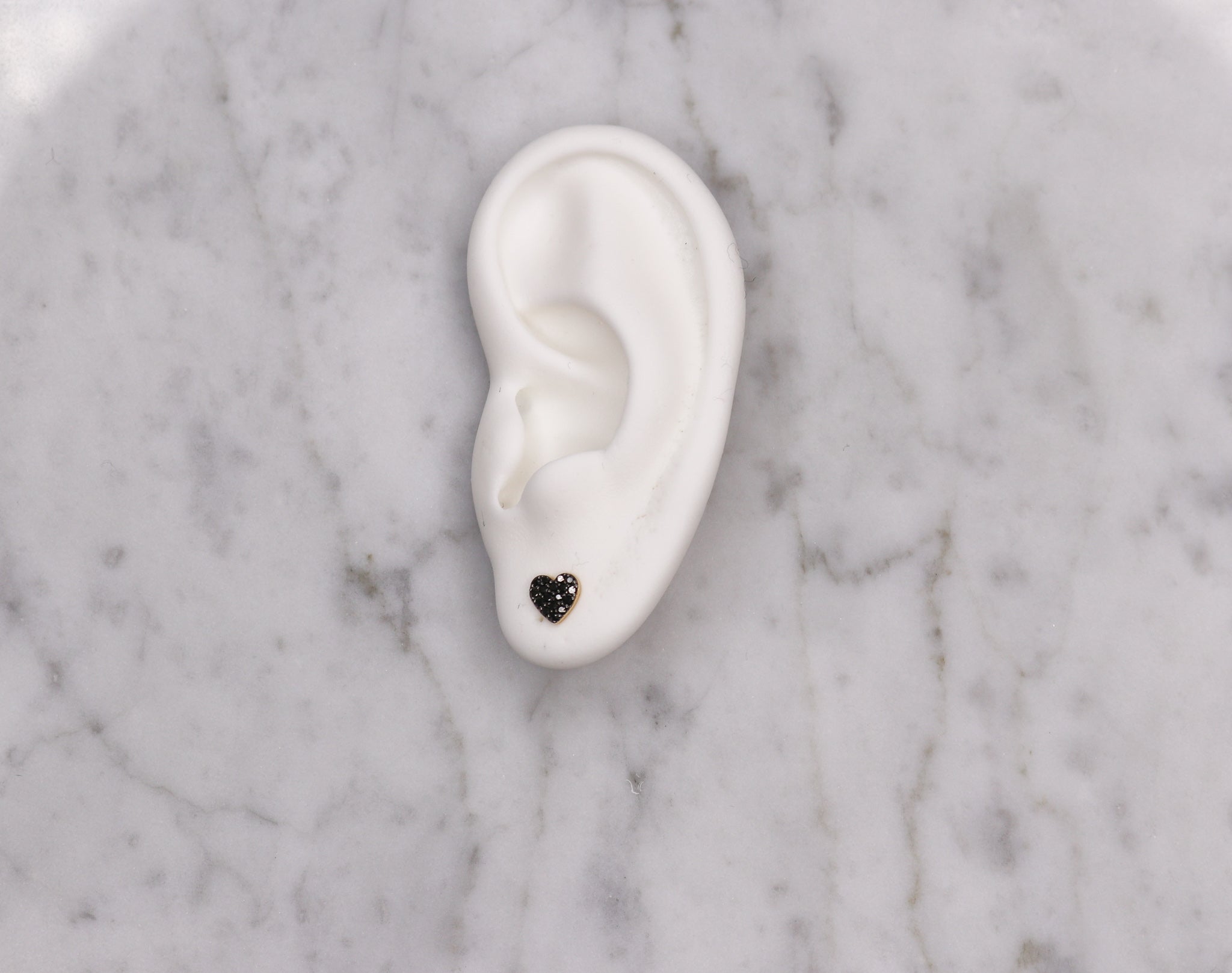 14K Black Diamond Heart Stud Earrings - Nolita
