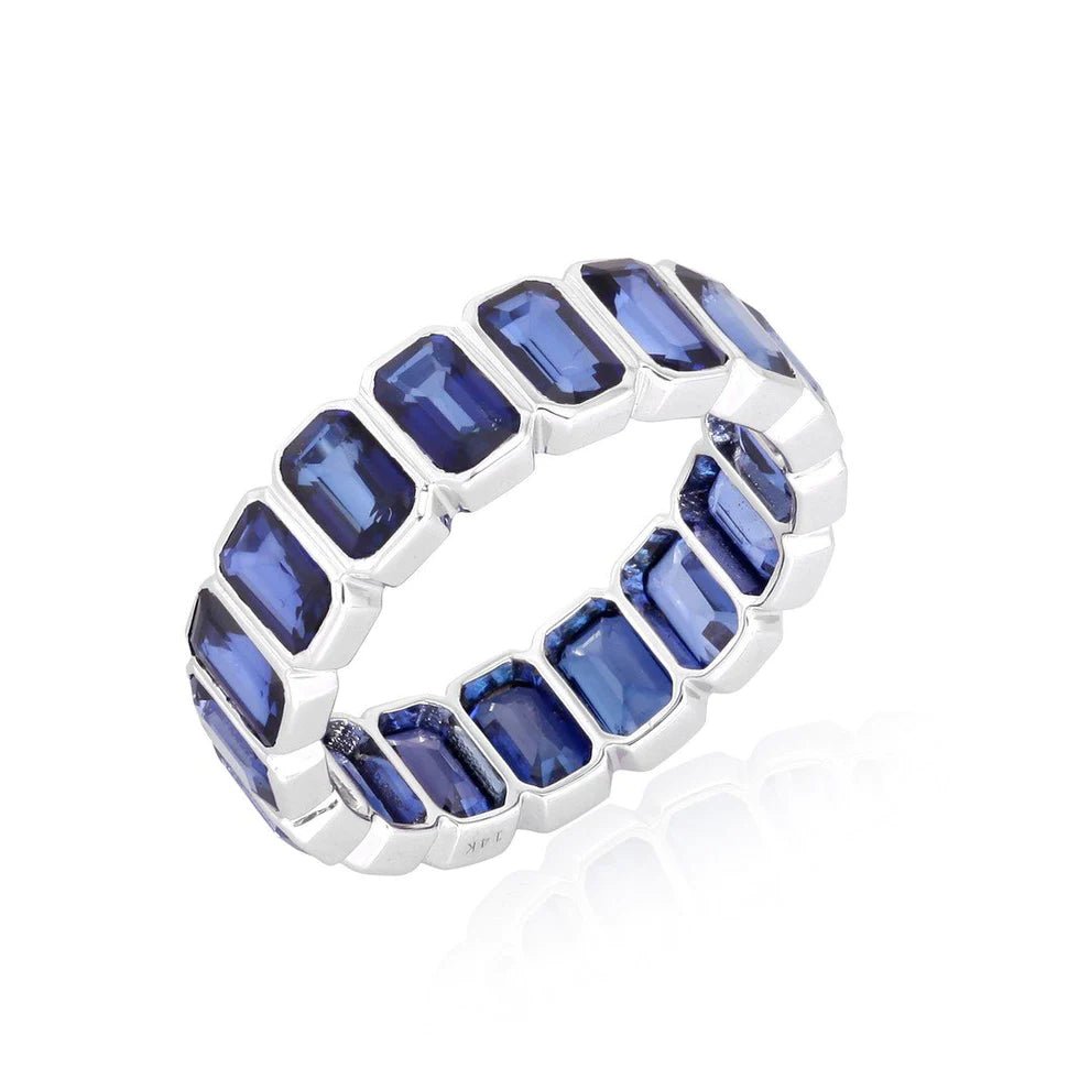 14K Blue Sapphire Bezel Eternity Band - Nolita