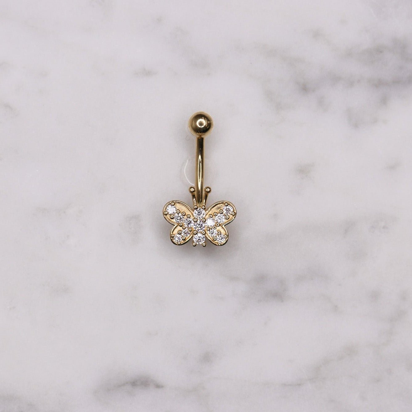 14K CZ Butterfly Belly Ring - Nolita