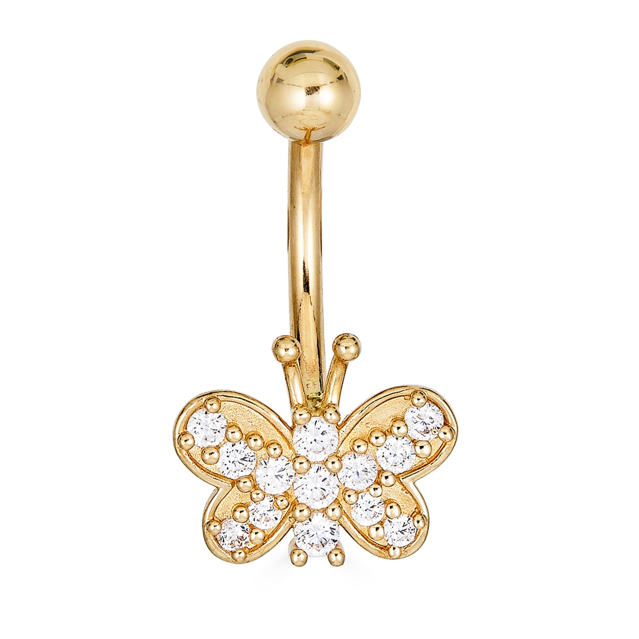 14K CZ Butterfly Belly Ring - Nolita