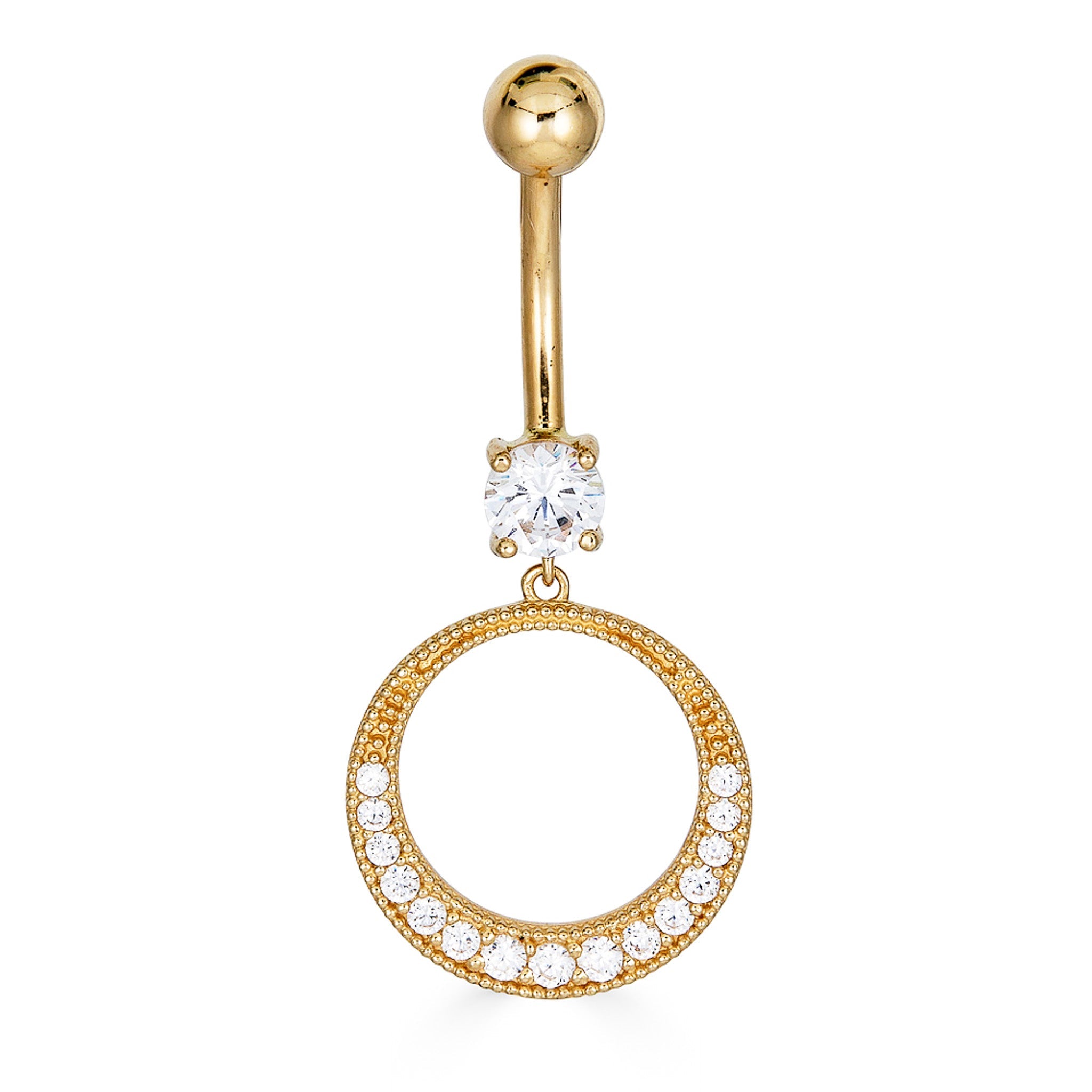 14K CZ Dangle Belly Ring - Nolita