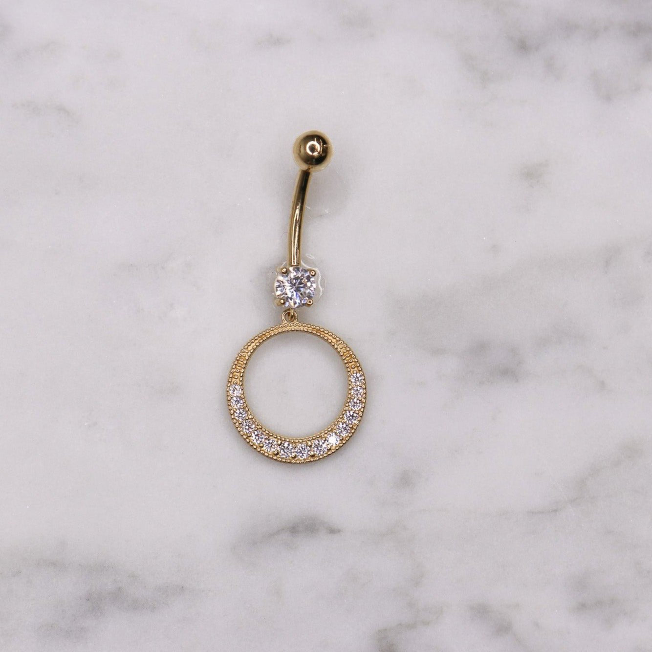 14K CZ Dangle Belly Ring - Nolita