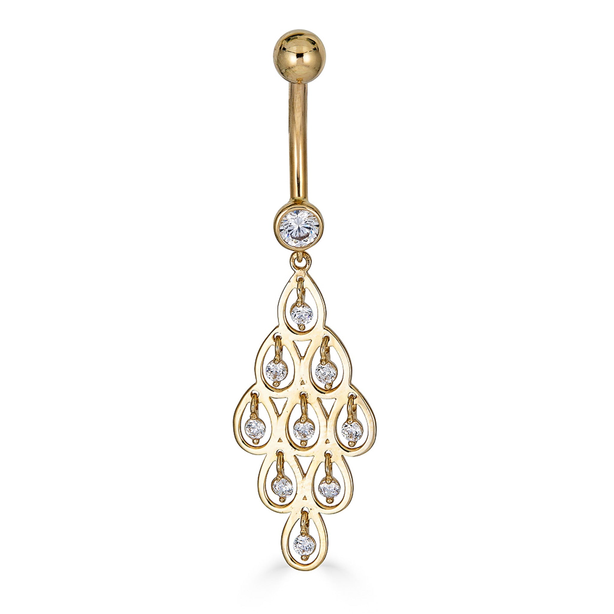 14K CZ Dangle Chandelier Belly Ring - Nolita