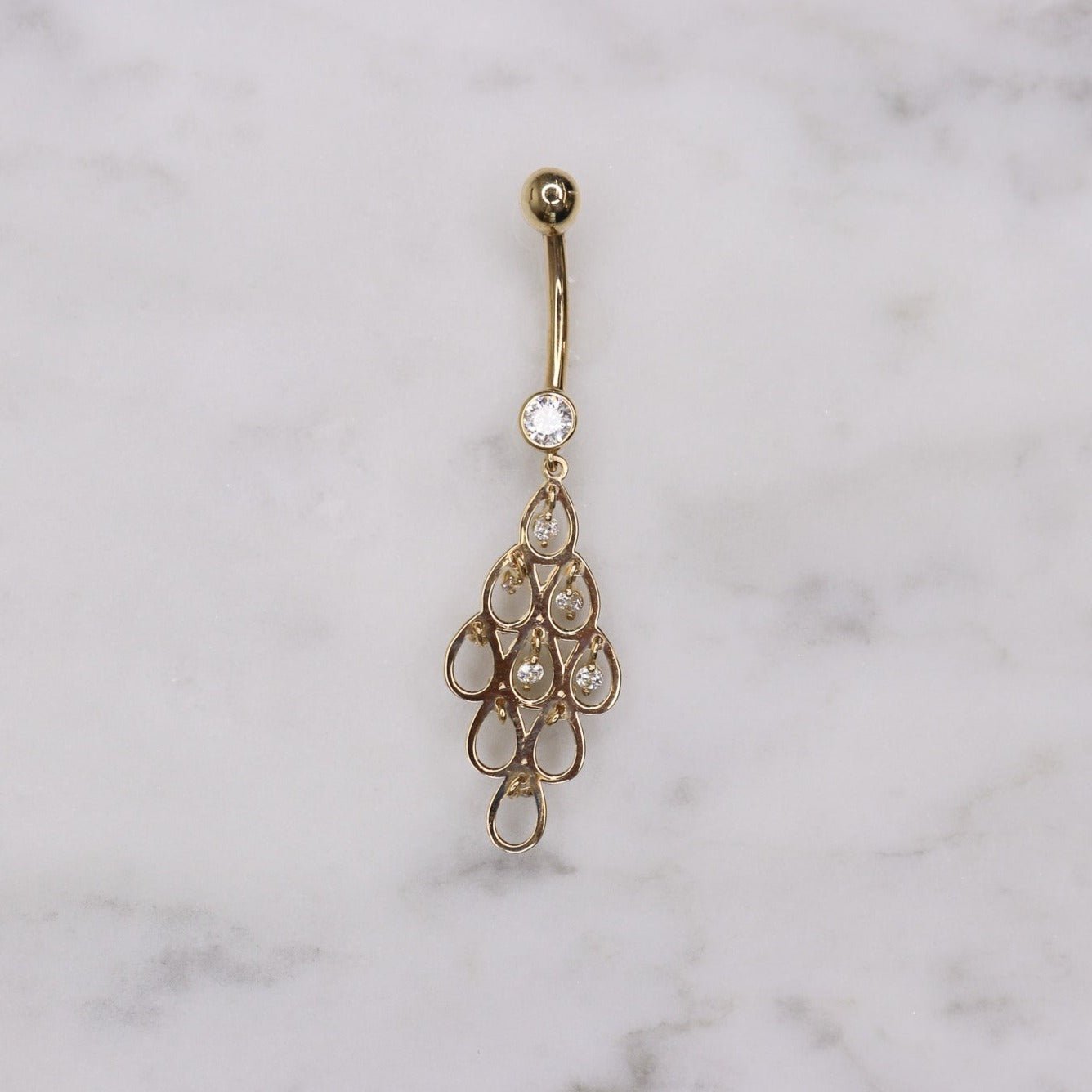 14K CZ Dangle Chandelier Belly Ring - Nolita