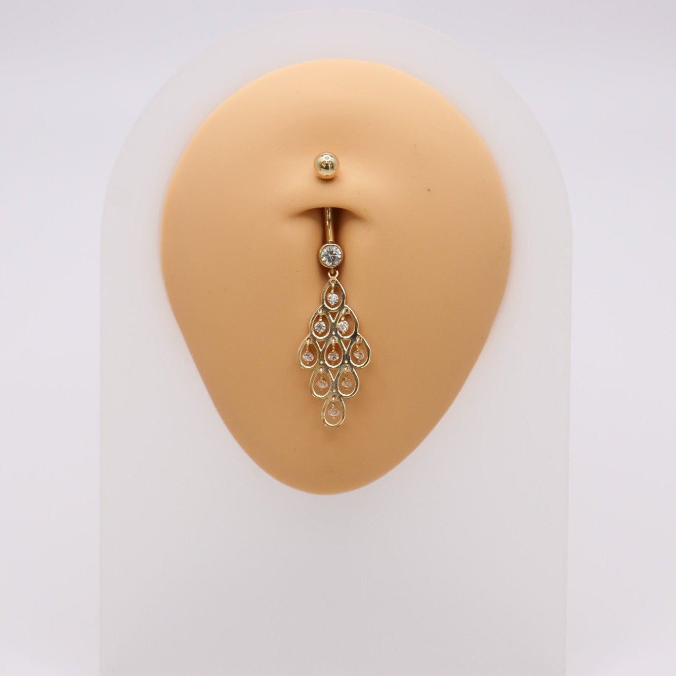 14K CZ Dangle Chandelier Belly Ring - Nolita