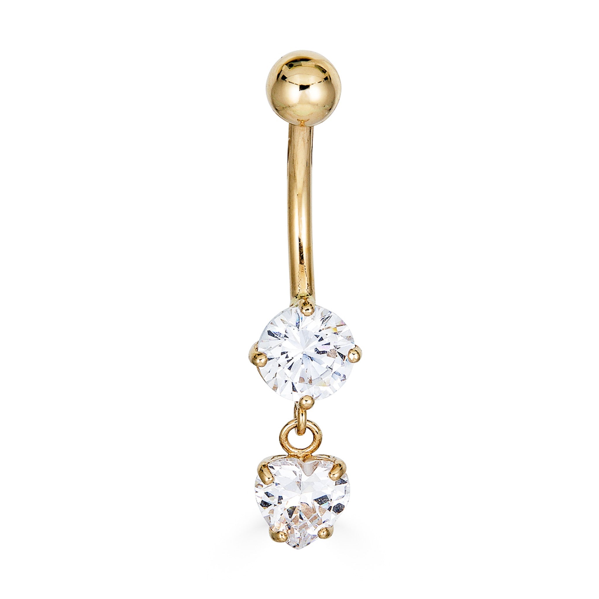 14K CZ Dangle Heart Belly Ring - Nolita