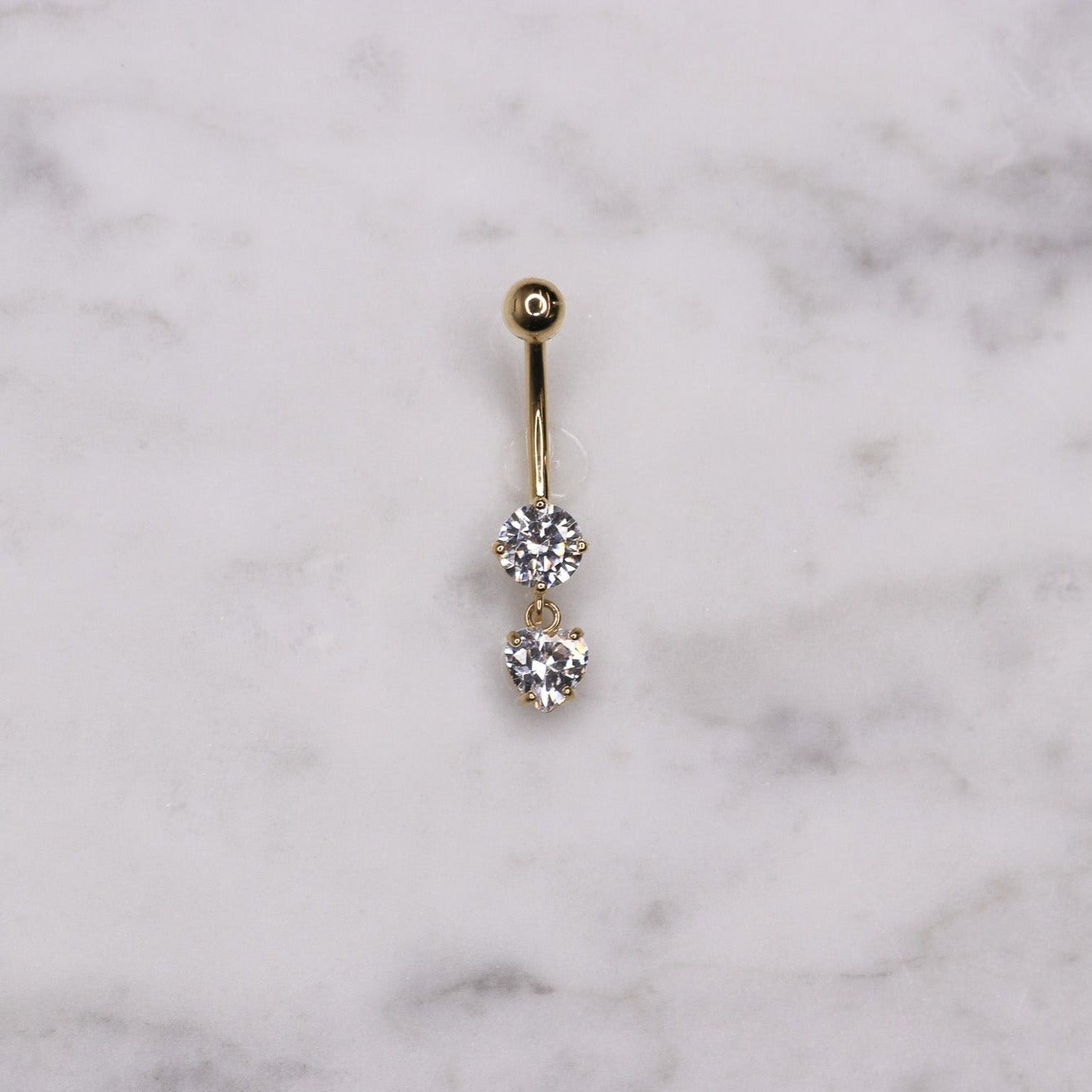 14K CZ Dangle Heart Belly Ring - Nolita