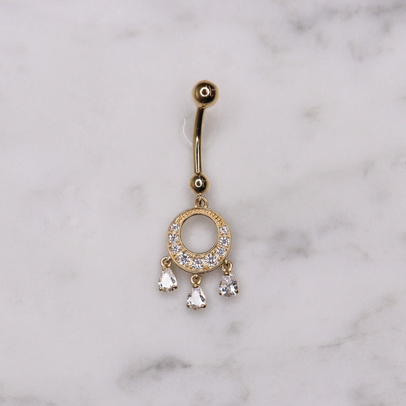 14K CZ Dangle Pear Belly Ring - Nolita