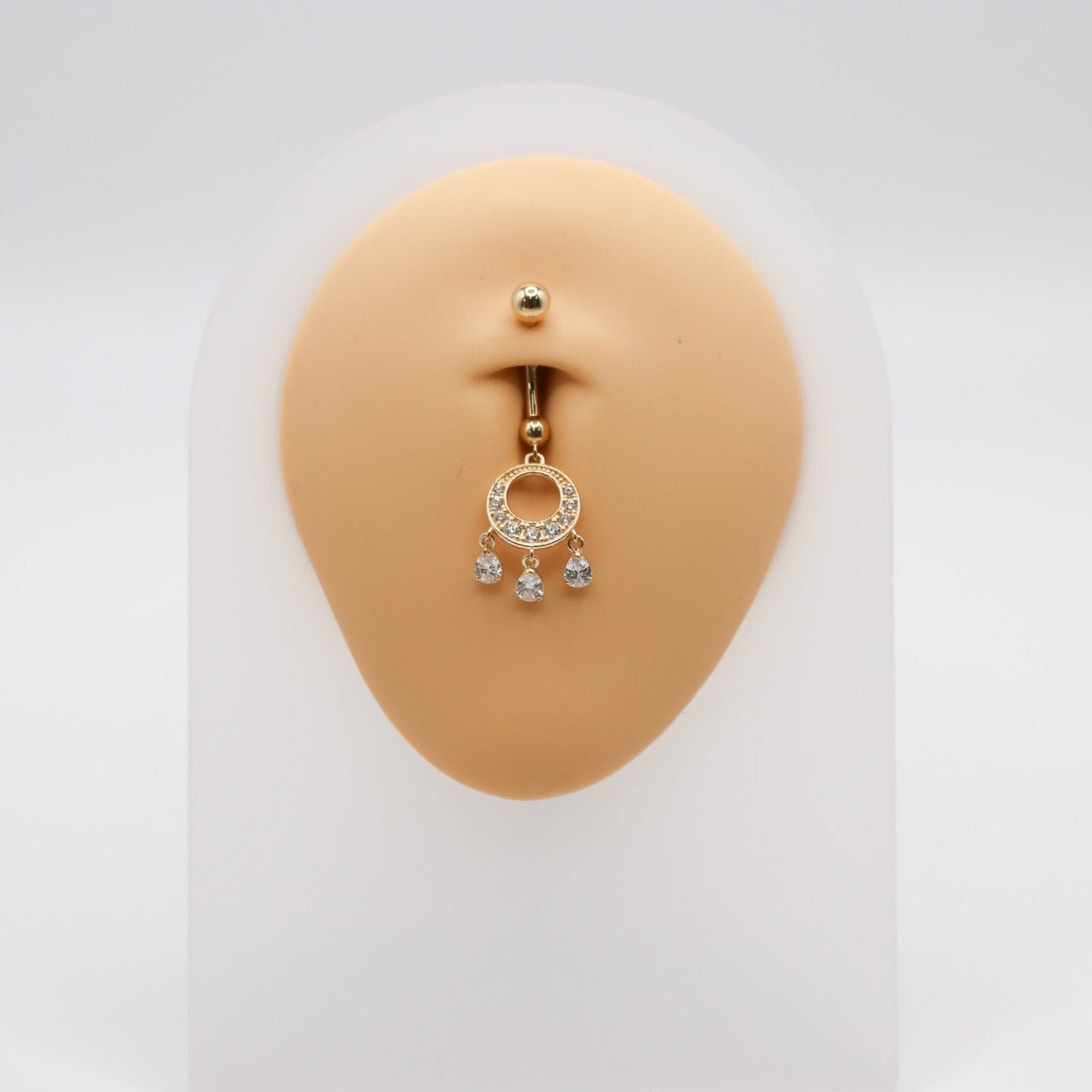14K CZ Dangle Pear Belly Ring - Nolita
