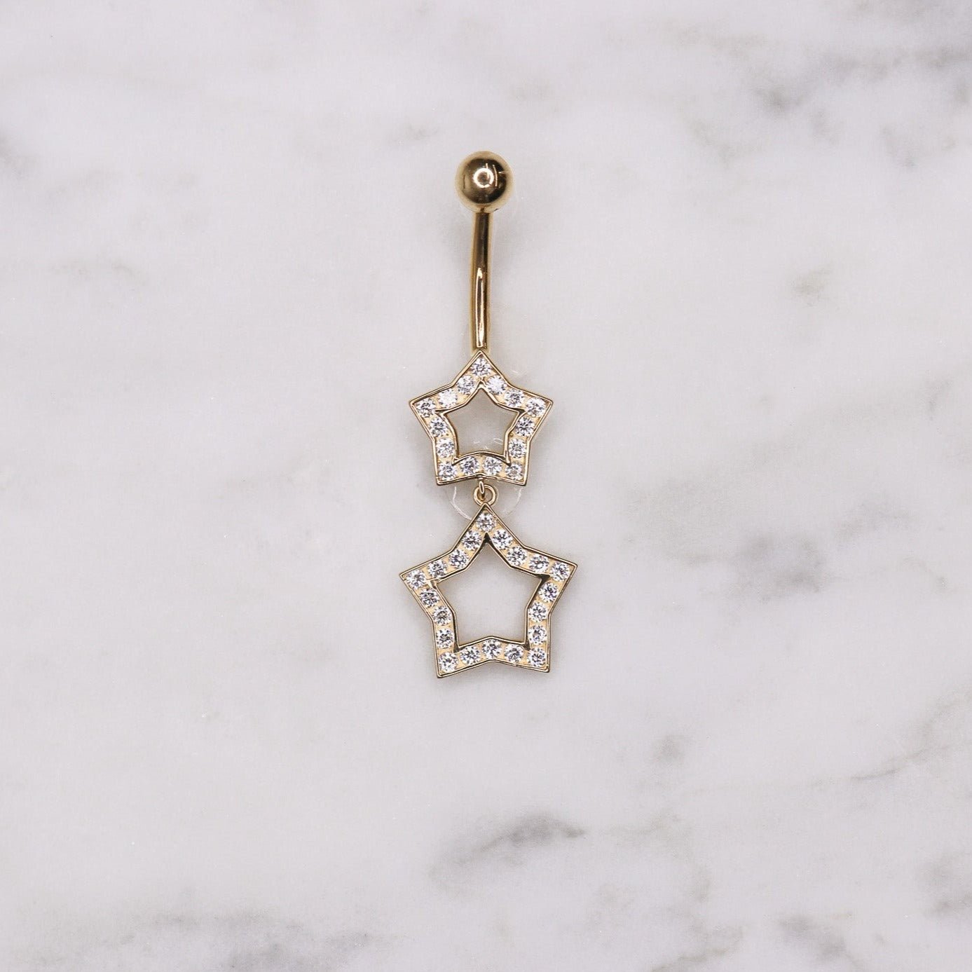 14K CZ Dangle Star Belly Ring - Nolita